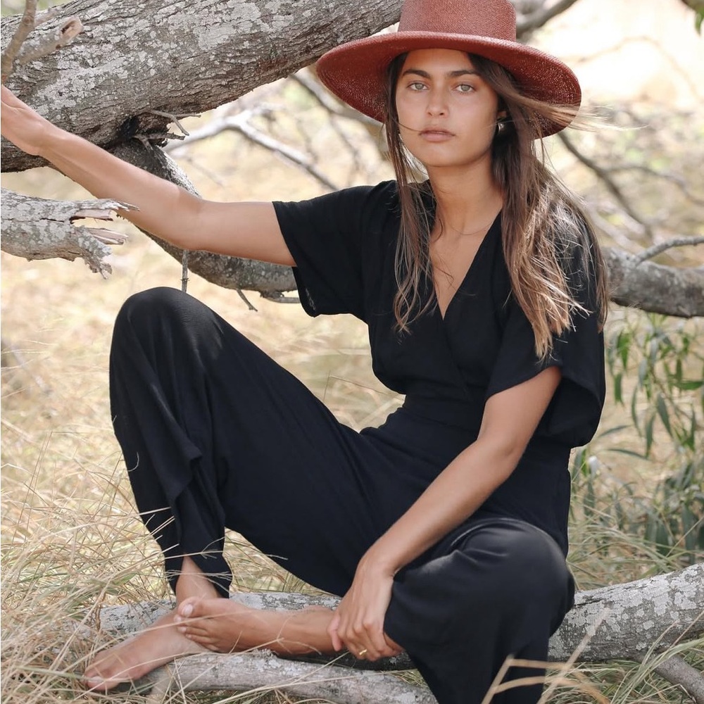 Fighting Eel Ava Sky Lehua Black Muslin Jumpsuit Small